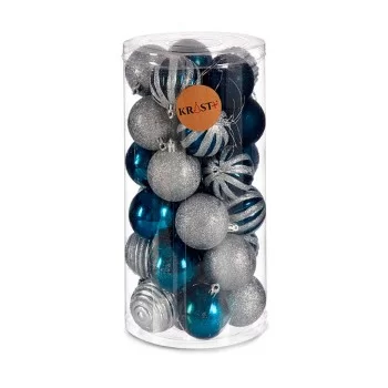 Set of Christmas balls Blue Silver Plastic Ø 6 cm (6 Units) 2