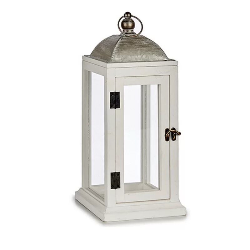 Lantern Silver Metal Wood White (18 x 43 x 18...