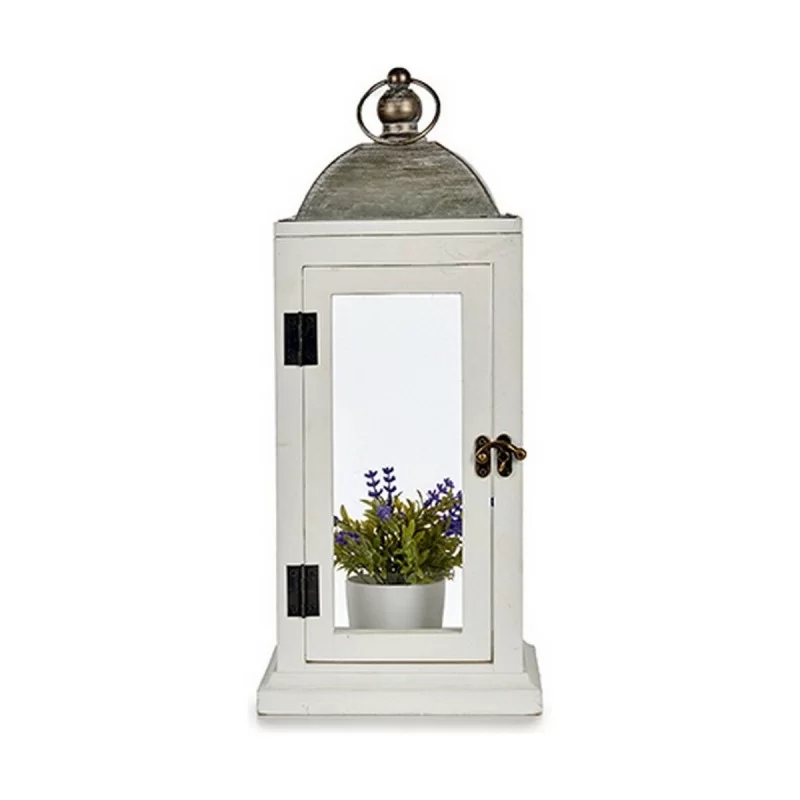 Lantern Silver Metal Wood White (18 x 43 x 18...