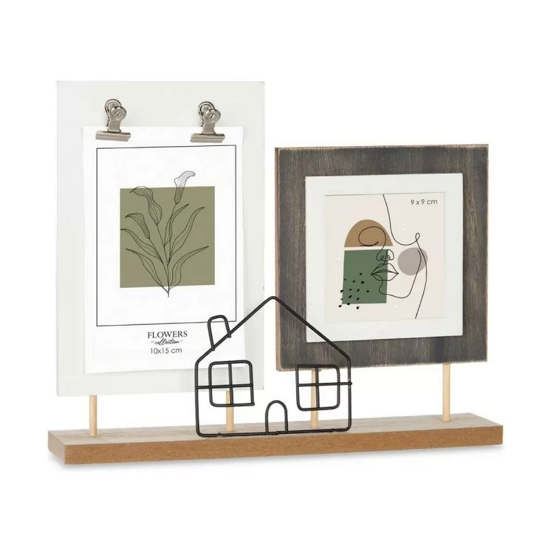 Photo frame 2 photos House Black Brown MDF Wood...