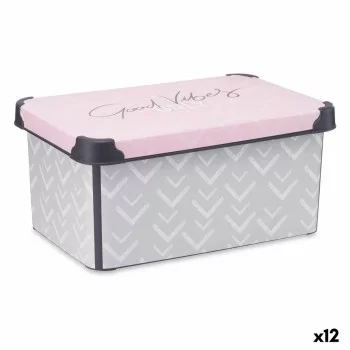 Storage Box with Lid Vibes Grey Pink Plastic 10 L (22,7 x...
