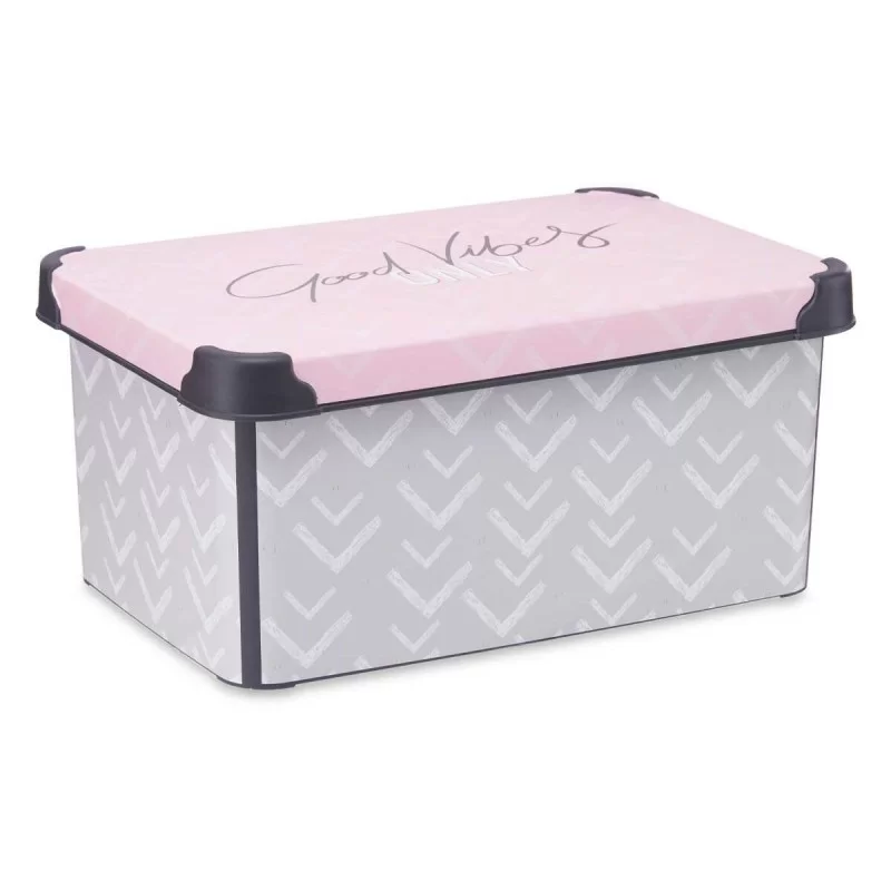 Storage Box with Lid Vibes Grey Pink Plastic 10...