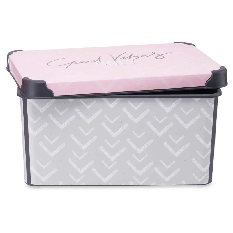 Storage Box with Lid Vibes Grey Pink Plastic 10...