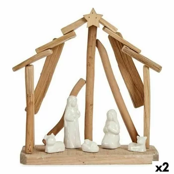 Christmas nativity set Ceramic Brown White 2 Units 25 x...
