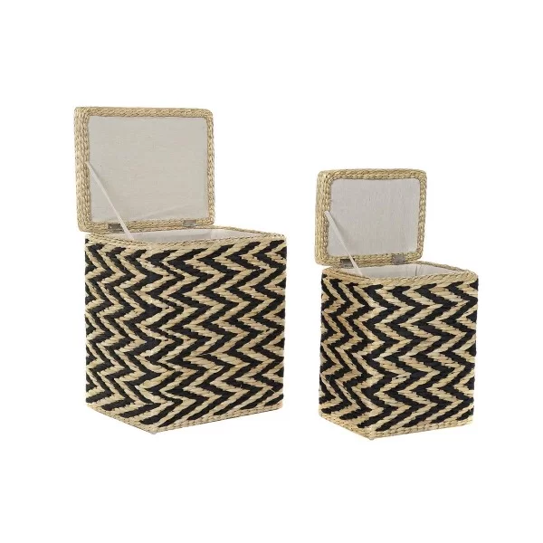 Laundry Basket DKD Home Decor Natural Black Polyester Colonial Fibre (43 x 32 x 50,5 cm)