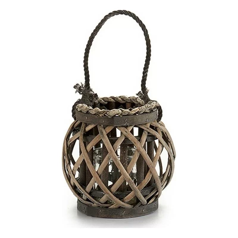 Candleholder 21 x 19 x 17 cm Grey Glass wicker...