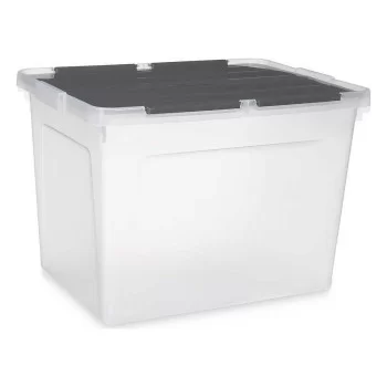 Storage Box with Lid 48 L Transparent Anthracite (6 Units) 2
