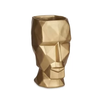 Vase 3D Face Golden Polyresin 12 x 24,5 x 16 cm (4 Units) 2