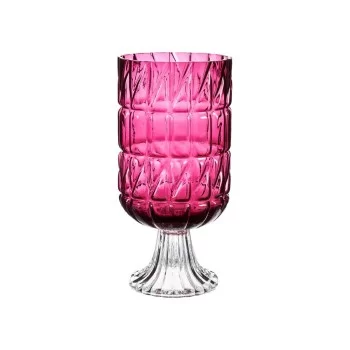 Vase Engraving Dark pink Crystal 13 x 26,5 x 13 cm (6 Units) 2
