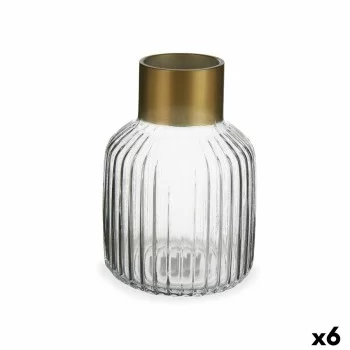 Vase Stripes Transparent Golden Glass 12 x 18 x 12 cm (6...
