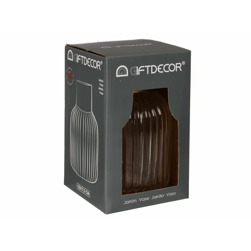 Vase Stripes Transparent Golden Glass 12 x 18 x...