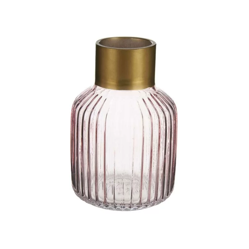 Vase Stripes Pink Golden Glass 12 x 18 x 12 cm...