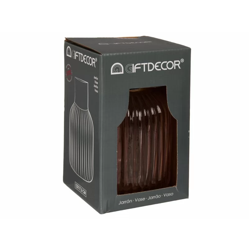 Vase Stripes Pink Golden Glass 12 x 18 x 12 cm...