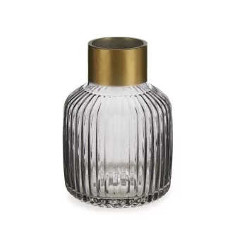 Vase Stripes Grey Golden Glass 14,5 x 22 x 14,5 cm (6 Units) 2