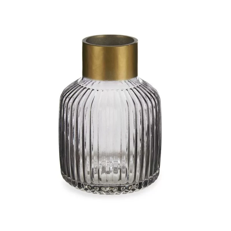 Vase Stripes Grey Golden Glass 14,5 x 22 x 14,5...