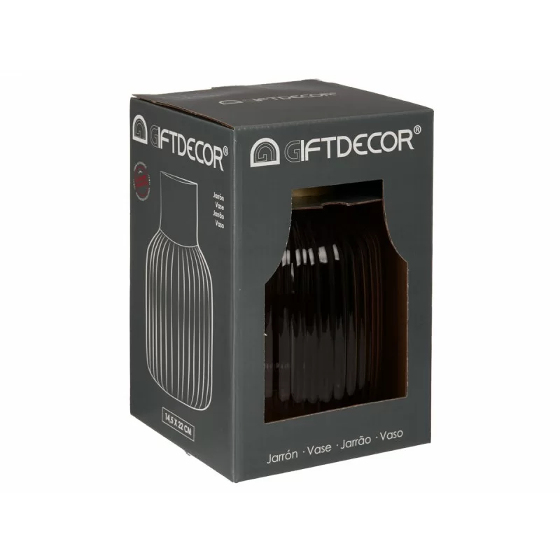 Vase Stripes Grey Golden Glass 14,5 x 22 x 14,5...