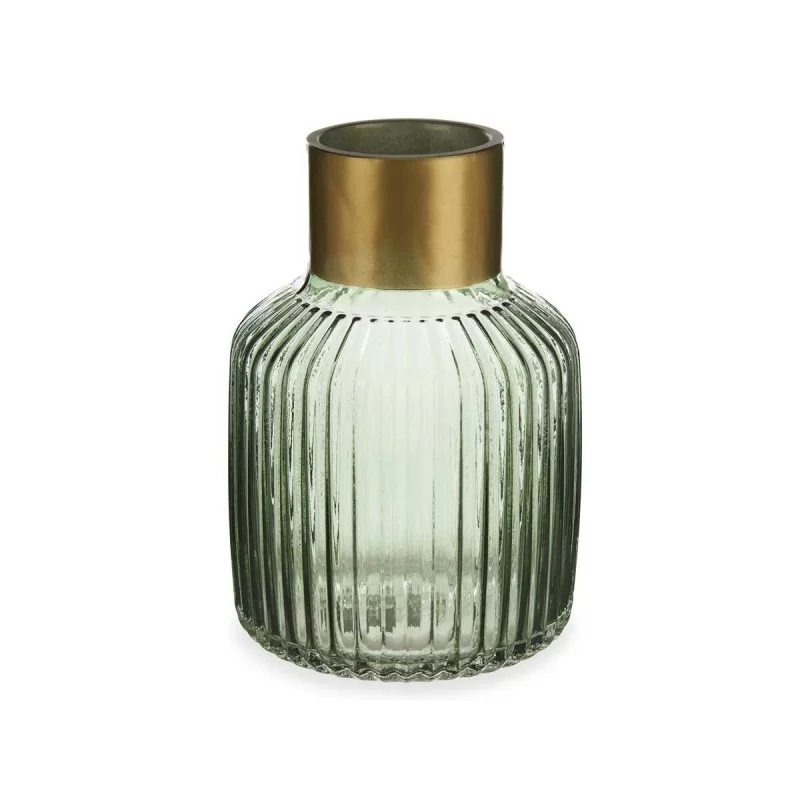 Vase Stripes Green Golden Glass 14,5 x 22 x...