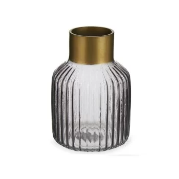 Vase Stripes Grey Golden Glass 12 x 18 x 12 cm (6 Units) 2