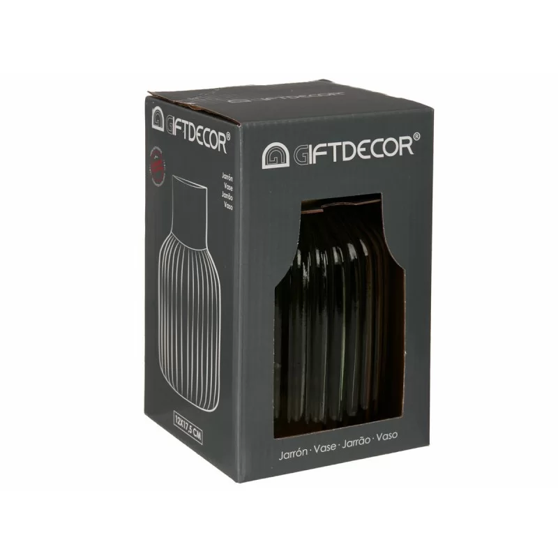 Vase Stripes Green Golden Glass 12 x 18 x 12 cm...