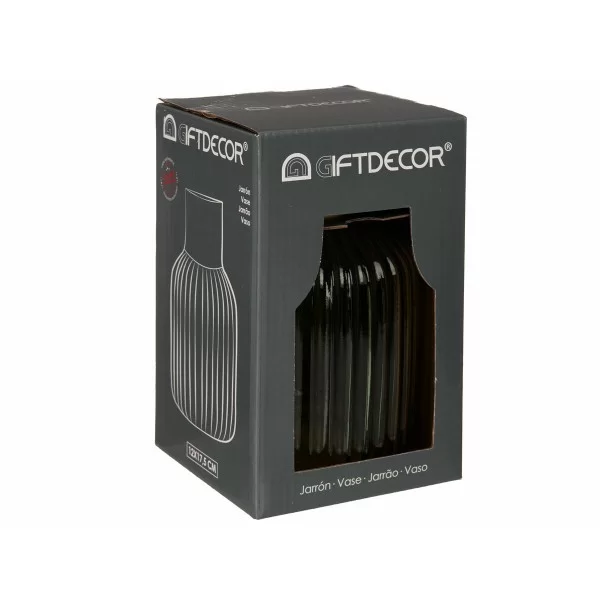 Vase Stripes Green Golden Glass 12 x 18 x 12 cm (6 Units)