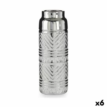 Vase Cylinder Stripes Silver Ceramic 10,5 x 30 x 10,5 cm...