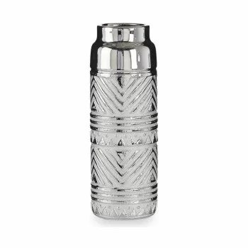 Vase Cylinder Stripes Silver Ceramic 10,5 x 30 x 10,5 cm... 2