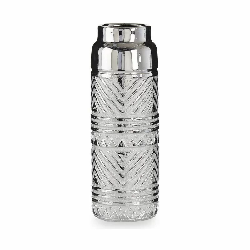 Vase Cylinder Stripes Silver Ceramic 10,5 x 30...