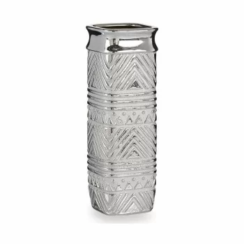 Vase Rectangular Silver Ceramic 10 x 30 x 10 cm (6 Units) 2