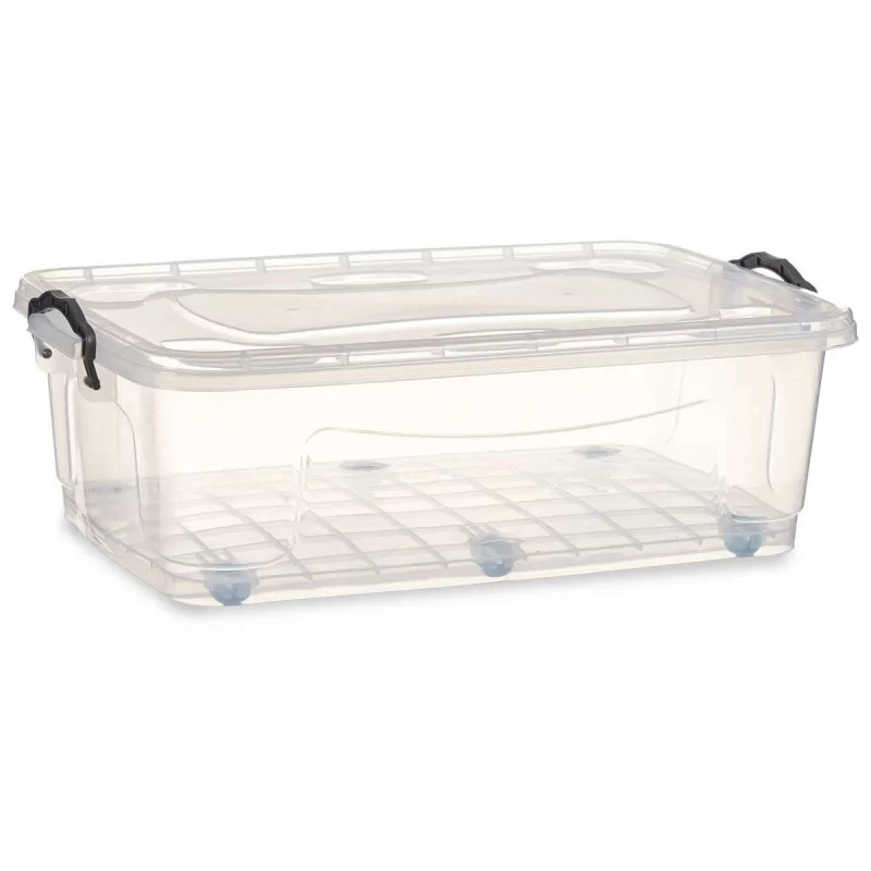 Storage Box with Wheels Transparent Plastic 30...