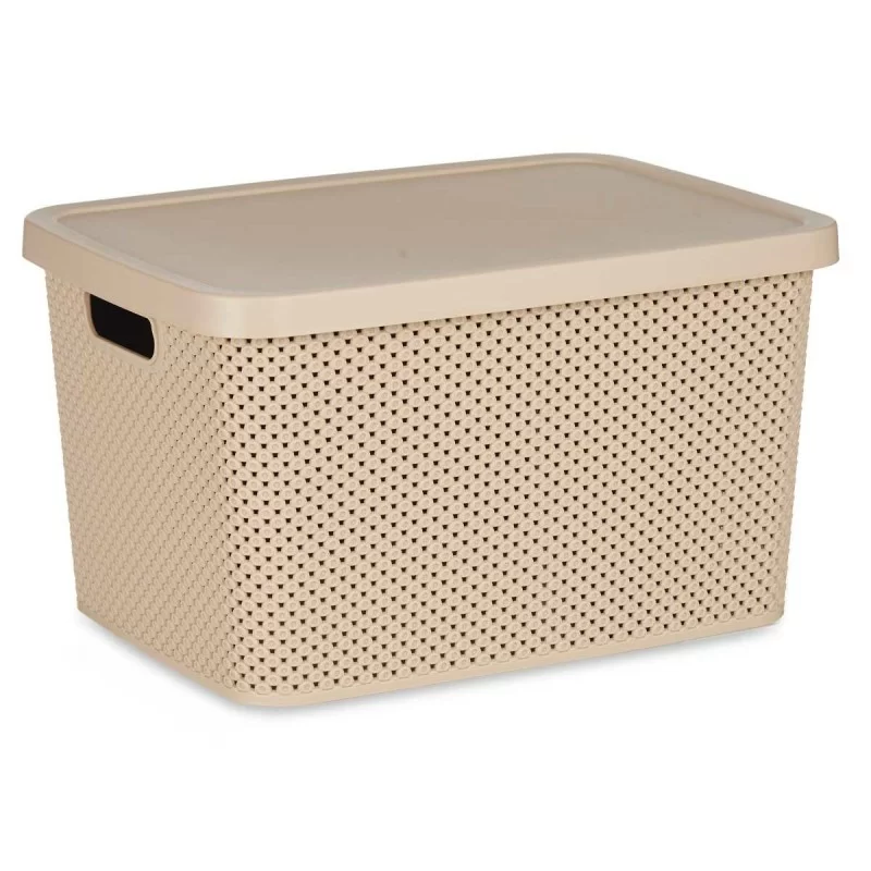Storage Box with Lid Beige Plastic 19 L 28 x 22...