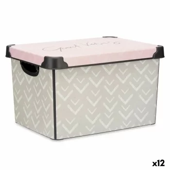 Storage Box with Lid Vibes Arrows 22 L Pink Plastic 30 x...