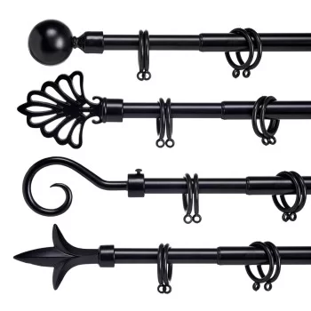 Curtain Bar Extendable Black Iron 5 x 122 x 5 cm (8 Units) 2