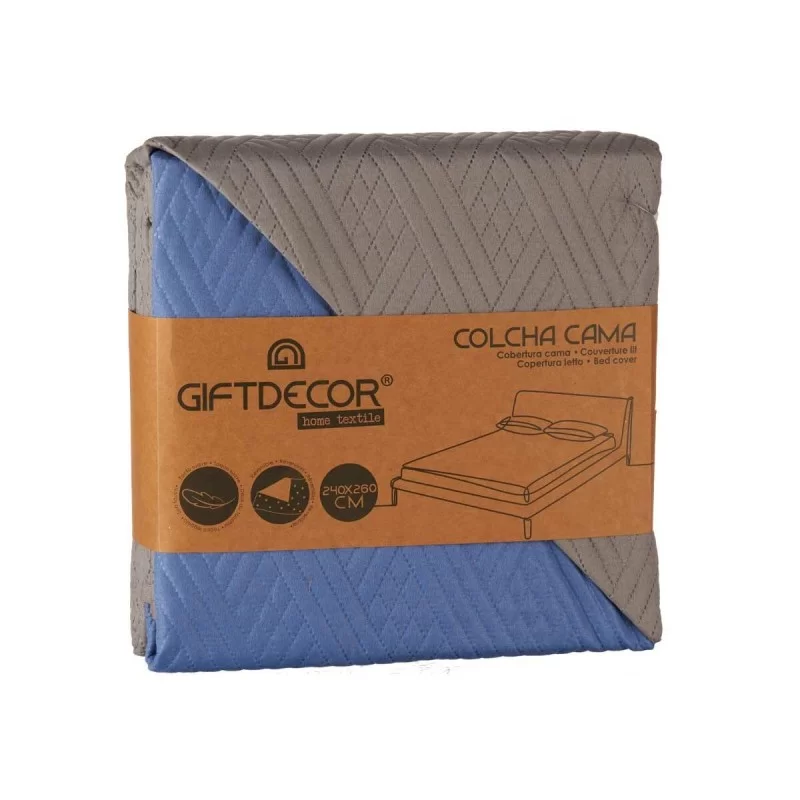 Reversible Bedspread 240 x 260 cm Blue Grey (6...