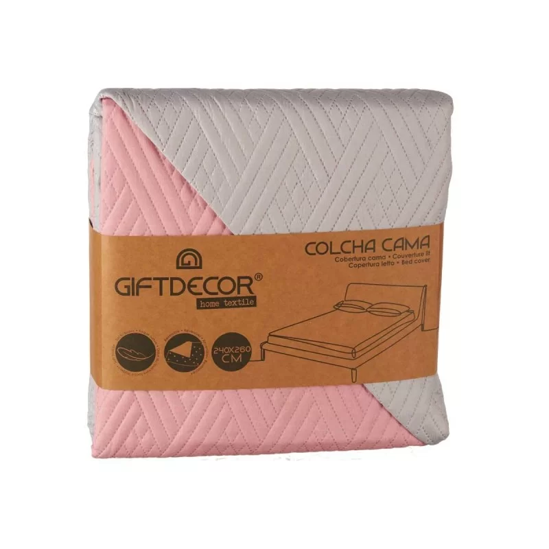 Reversible Bedspread 240 x 260 cm Grey Pink (6...