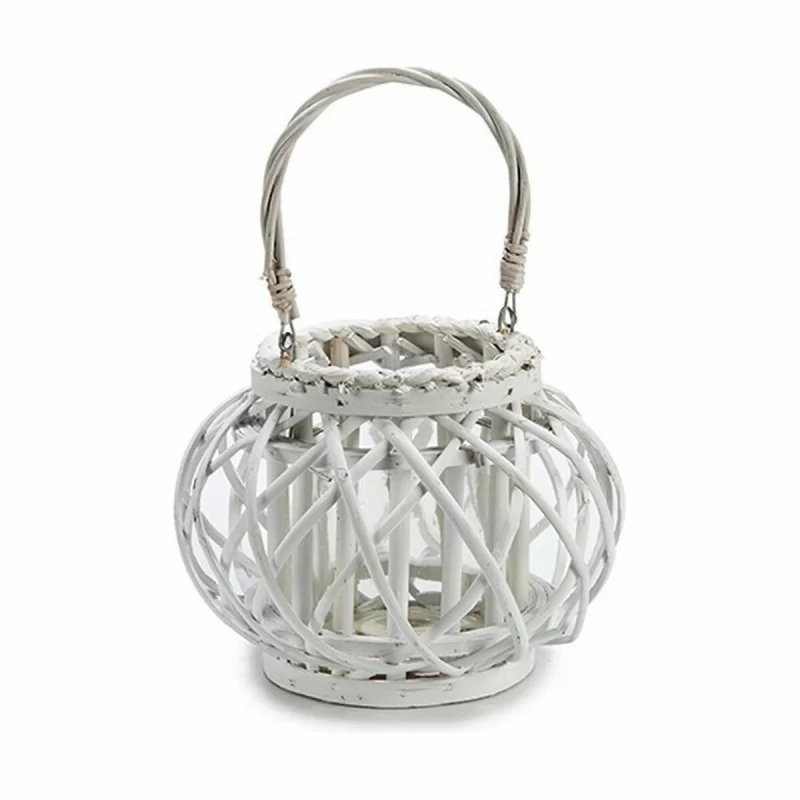Candleholder White wicker Glass 30 x 19 x 25,5...