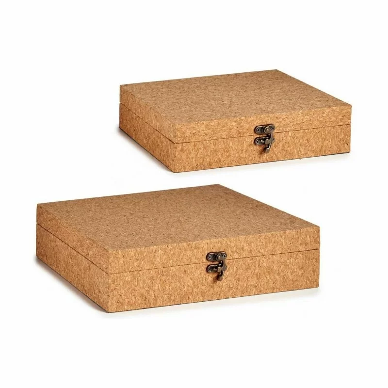 Set of decorative boxes Brown Cork MDF Wood (6...