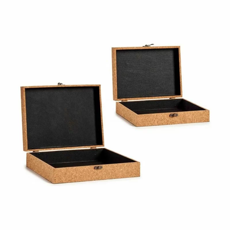 Set of decorative boxes World Map Brown Cork...