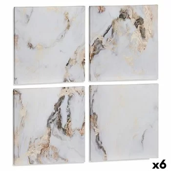 Set of 4 pictures Canvas Marble White 35 x 7 x 35 cm (6...