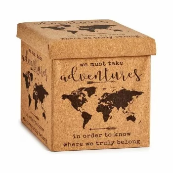 Decorative box World Map Foldable Brown Cork MDF Wood 31... 2