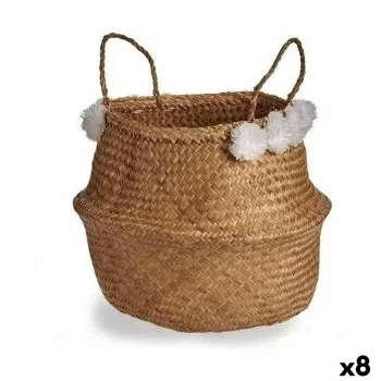 Decorative basket Pompoms White Natural Rushes 8 L 32 x...