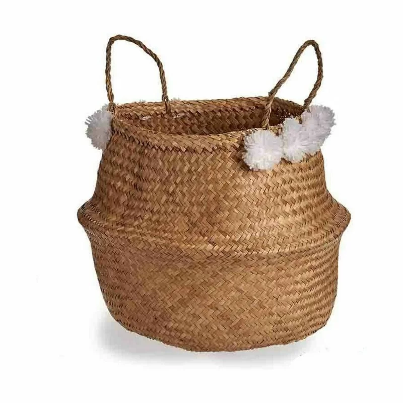 Decorative basket Pompoms White Natural Rushes...