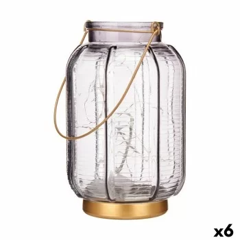LED Lantern Stripes Grey Golden Glass 13,5 x 22 x 13,5 cm...