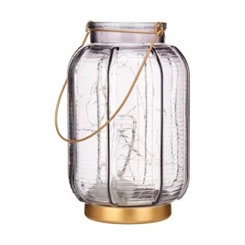 LED Lantern Stripes Grey Golden Glass 13,5 x 22 x 13,5 cm... 2