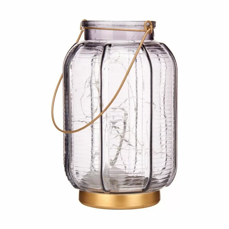 LED Lantern Stripes Grey Golden Glass 13,5 x 22...