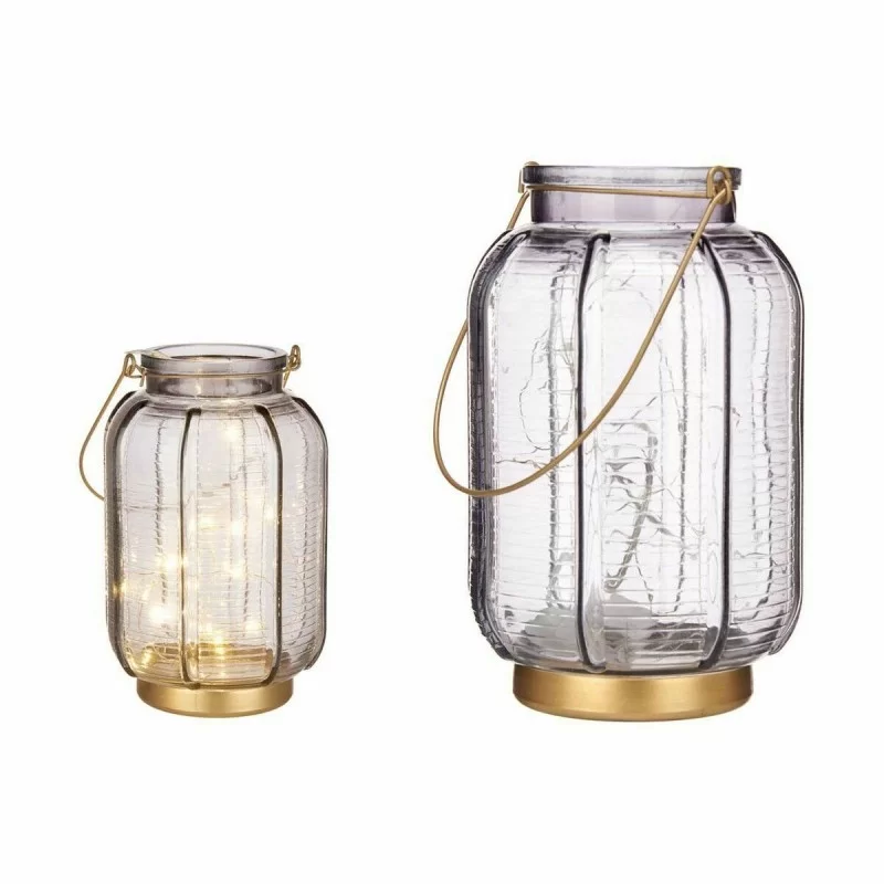 LED Lantern Stripes Grey Golden Glass 13,5 x 22...
