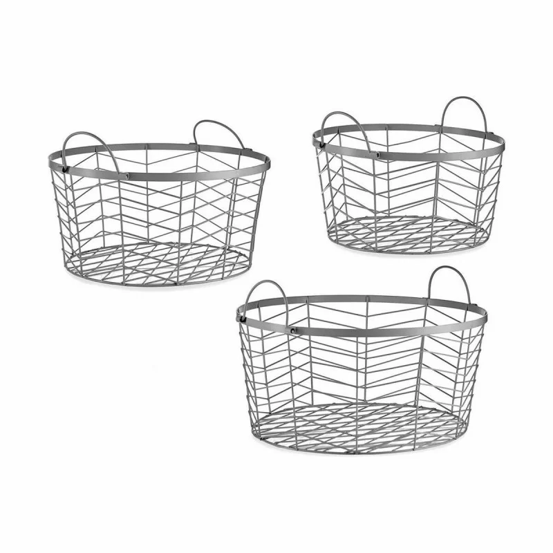 Set of Baskets With handles Silver Metal (4 Units)
