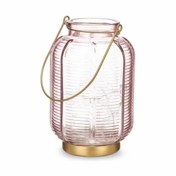 LED Lantern Stripes Pink Golden Glass 13,5 x 22 x 13,5 cm... 2