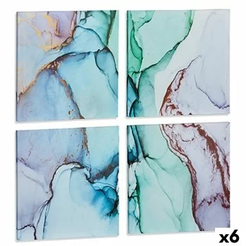 Set of 4 pictures Canvas Marble Blue 35 x 7 x 35 cm (6...
