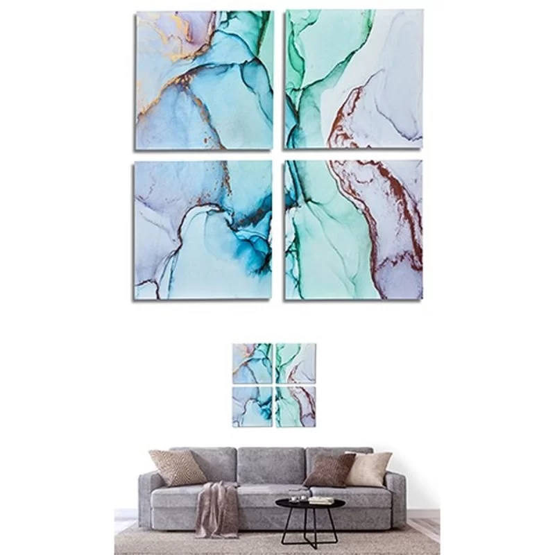 Set of 4 pictures Canvas Marble Blue 35 x 7 x...