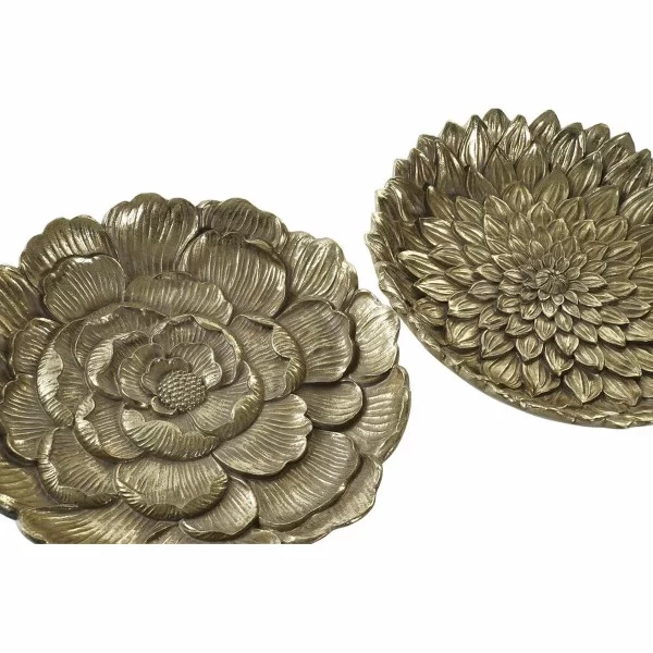 Tray DKD Home Decor Golden Tropical 25 x 25 x 4 cm With relief Leaf of a plant (2 Units)